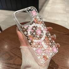 Christmas Series - Snowflakes-Pink Cup Candy And Bonbon Pattern Shockproof Protective Case Magnetic Transparent Phone Case, Suitable For IPhone 17 16 15 14 13 12 11 Pro Plus Pro Max Holiday Decoration, Suitable As A Gift, Festive Accessory - Clear - View 7