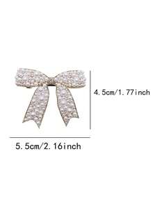 1个奢华仿珍珠蝴蝶结发夹，蝴蝶结仿珍珠发饰，女士刘海夹，优雅日常发夹，女士冬季穿搭，蝴蝶结，可爱，发饰，头部饰品，女士发饰 - 白色 - 查看 2