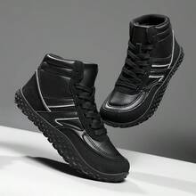 1.情侣宽头登山靴，男士秋冬户外高帮鞋/靴子，PU防水雪地靴，徒步靴，户外露营探险狩猎靴，防滑耐用女士登山鞋，大码系带户外运动鞋/工作靴，适合秋冬真皮马靴。 - 黑色 - 查看 1