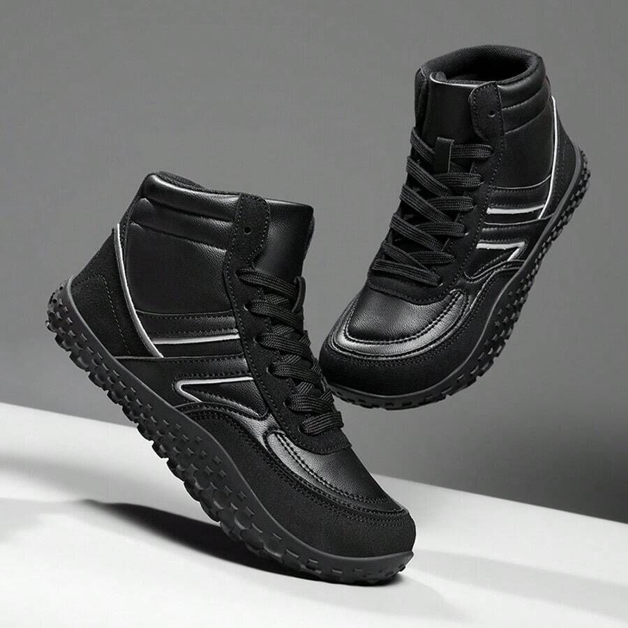 1.情侣宽头登山靴，男士秋冬户外高帮鞋/靴子，PU防水雪地靴，徒步靴，户外露营探险狩猎靴，防滑耐用女士登山鞋，大码系带户外运动鞋/工作靴，适合秋冬真皮马靴。 - 黑色 - 查看 1