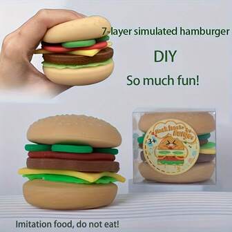 逼真的汉堡 DIY 减压玩具 TPR 组合套装，挤压玩具，儿童过家家玩具，不可食用