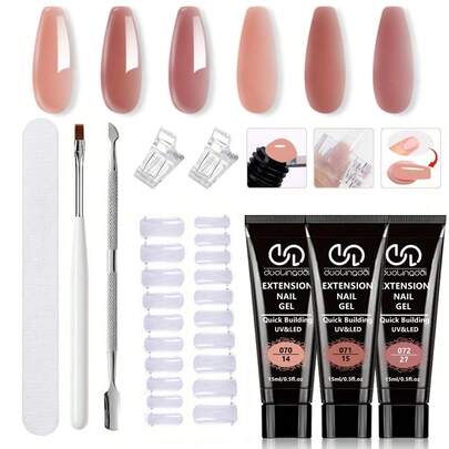 8pcs/Set - Poly Gel Extension Tool Set, Including 1.0oz Of Cleaner Fluid, 20pcs Nail Mold, Nail Clip And Multi-Functional Nail Brush,Very Suitable For Home DIY Nail Set - The Perfect Gift For Girls' Nails
