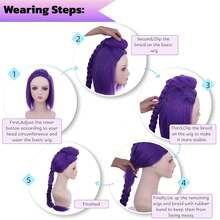 46 Inch Purple Long Braid Ponytail Synthetic Wig - Anime Cosplay Wig For Women Halloween Costume Party (Purple, Adult) - Multicolor - View 7