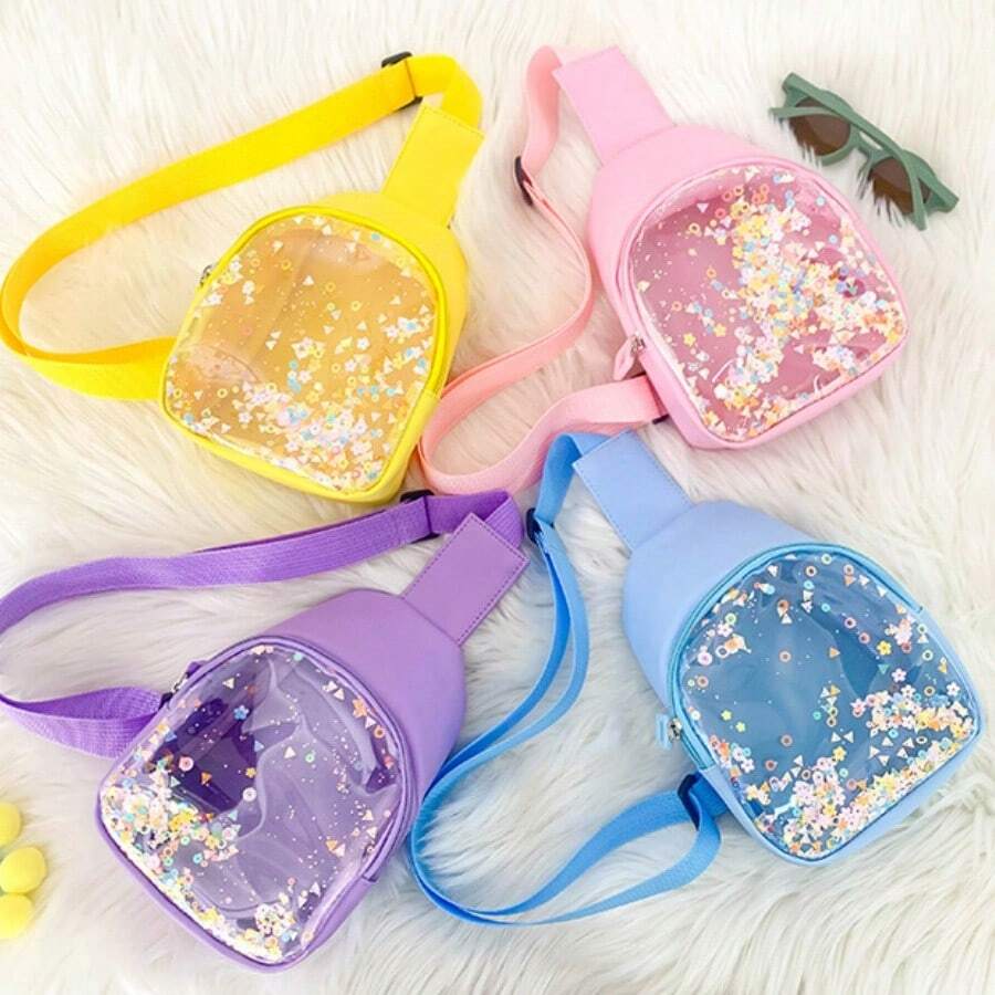 Bolso de pecho/bandolera de estilo coreano con líquido transparente tipo jalea y movediza, accesorio de decoración de muñeca con insignias de anime
