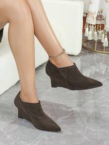 Sapatos femininos plataforma slip-on, sapatos femininos plataforma slip-on com elástico marrom - Castanho - Ver 5