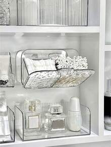 1pc/Bathroom Wall Mounted Storage Rack, Transparent Dustproof, Thickened , Bathroom Shelf, Cosmetic Storage Rack, Bathroom Storage And Organisation Rack, Suitable For Cosmetic Pads, Lipstick, Swabs, Toiletries Storage, Bathroom, Toilet, Mirror Cabinet Storage, Dorm Room