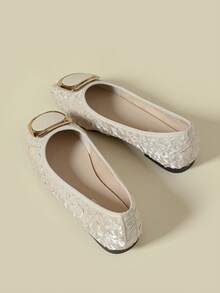 Women's Slip-On Flats, New Wrinkled Soft Leather Breathable Simple Velvet Lining, Suitable For Spring, Autumn, All Seasons, Black Retro Casual Fashion Metal Buckle Soft Bottom Low Heel Comfortable Lady Gentle Style Square Toe Driving Dress Loafers, Plus Size 41-43