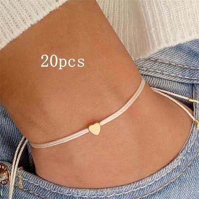 Set da 20 pezzi Braccialetti intrecciati con perline a forma di cuore semplice, con forma regolabile, adatti per occasioni di festa, San Valentino, regalo