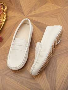1 par de mocasines de suela blanda de unicolor para niños - Blanco - Ver 5