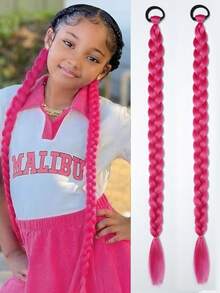 Synthetic Ponytail Extension 2Pcs Long Straight DIY Braided Pony Tail Hairpiece With Rubber Band KIDS Hair Accessories - Multicolor - View 12