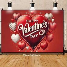 1 pieza Pancarta grande de San Valentín roja y blanca con globos con forma de corazón y texto feliz - Decoración de fiesta - Fondo resistente para eventos románticos, telón de fondo para fotos - 1 pieza - Ver 4