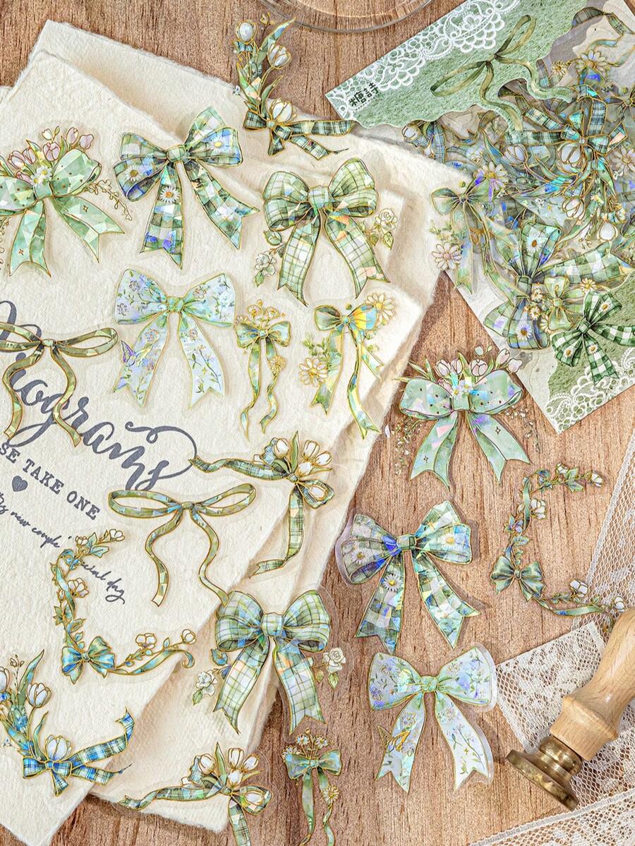 CANDY POETRY 20张/包蝴蝶结主题贴纸，创意美学贴纸，DIY装饰剪贴簿工艺材料，节日礼物，个性化剪贴簿学习用品文具 - 查看 1