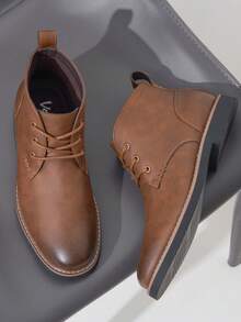 SHOESMALL Men's Chukka Boots Desert Darkbrown Boots Casual Dress Boots Lace-Up Classic Boots - BMY8045A-深棕色 - 查看 1