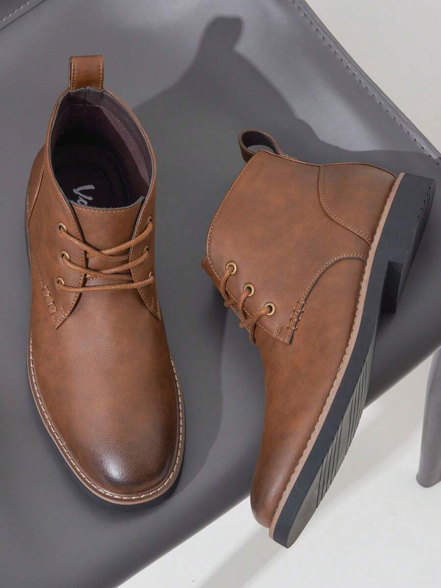 SHOESMALL Men's Chukka Boots Desert Darkbrown Boots Casual Dress Boots Lace-Up Classic Boots - BMY8045A-深棕色 - 查看 1