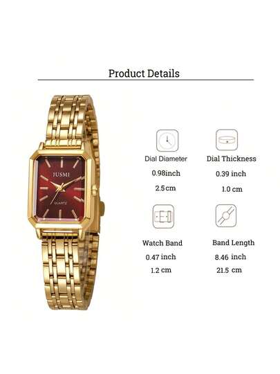 1pc Quartz Watch, Minimalist Dial Square Quality Goud Plated, Stainless Steel Strap, Wear, Birthday, Anniversary, Year End Promotion, Singles' Day, Halloween No Box view 3