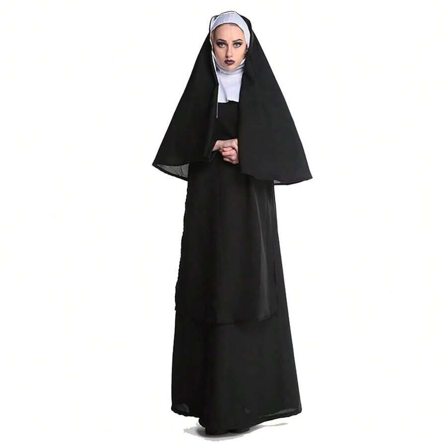 Colorful House Women Nun Costume Set Adult Traditional Nun Outfit Dress Halloween Cosplay Costume{"Size_name":"Large","Color_name":"ProfessionalWithZipper"} - 專業拉鍊 - 查看 1