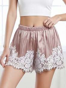 Summer Satin Mini Shorts With Lace Ruffles And Casual Shorts For Women At The Beach - Pink - View 4