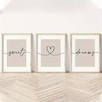 3pcs/Set Unframed Canvas Wall Arts Posters,Neutral Beige Heart Letter Print Poster,Love Art Prints,Modern Minimalist Love Art Prints, Suitable For Living Room,Bedroom,Ideal Wall Art Home Decor Art Poster Valentine's Day Gifts