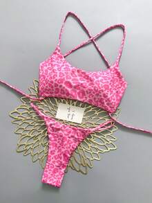 2pcs Geometric & Tropical Floral Print Swimsuit, Casual Cute Elegant Sexy Bohemian Tie-Up Bikini, Suitable For Spring/Summer Beach Vacation, Women's Set, Beach Outfit, Women's Bikini, Women's Beach Suit