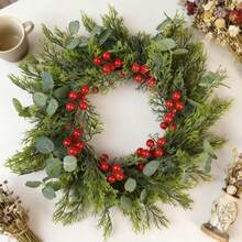 1 opakowanie świątecznego wieńca, świąteczny wieniec na drzwi wejściowe, świąteczne wieńce na drzwi z czerwonymi jagodami, szyszkami i liśćmi cedru, sztuczny wieniec na Boże Narodzenie, dekoracje do wnętrz i na zewnątrz, wieńce na drzwi wejściowe z prawdziwym akcentem, duże sztuczne świąteczne, małe zimowe wieńce z sosny i cedru na okna, na zewnątrz, do domu, ogrodu, na ścianę, na werandę, do powieszenia na ścianie - Wielokolorowe - Zobacz 2