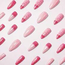 24Pcs Pink Mermaid Press On Nails Almond Fake Nails With Fish Scales Design Cute Summer Nails Press Ons Full Cover Glue On Nails Reusable Acrylic False Nails Shiny Nail Art For Women,25159151 - Follow Your Heart - Xem 2