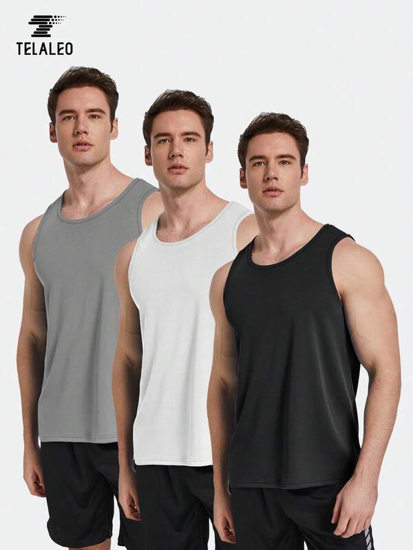 TELALEO 3 paquetes Camisetas sin mangas de entrenamiento para hombres, tops de malla sin mangas, camisetas de gimnasio de secado rápido