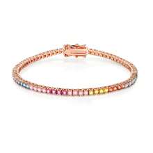 MDFUN Pulseira de Tênis para Mulheres, Pulseira Banhada a Ouro 14K com Zircônia Cúbica Colorida de 2mm, Joias de Elos de Tênis com Corte Redondo de CZ Arco-Íris, Presente