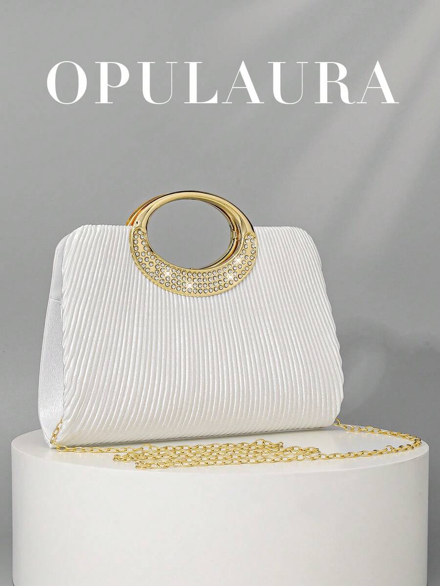 OpulAura 女士时尚闪亮水晶钻晚装手拿包，奢华闪亮钻石镶嵌礼服手提包，适合晚会、派对、约会、鸡尾酒会、生日派对、新娘配饰、生日礼物 - 白色 - 查看 1