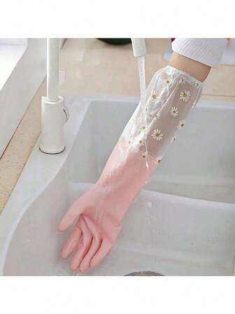 PVC Extended Waterproof Dishwashing Gloves For Household Chores, Kitchen Cleaning, And Laundry, In Jelly Colors