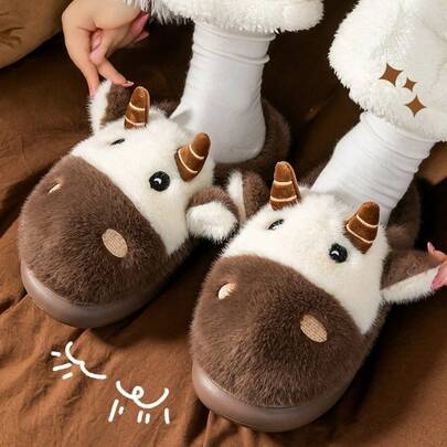Pantuflas térmicas para mujer, zapatos de peluche gruesos y cálidos con diseños de dibujos animados de moda y virales para uso en exteriores en otoño/invierno