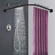 Bastone per tenda da doccia curvo per bagno, lunghezza regolabile, asta per doccia curva, aste e supporti in metallo, aste per tenda da doccia rotonde, supporto girevole per ampio bagno con doccia - nero - Visualizzare 8