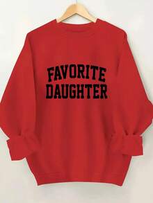 2025FAVORITE DAUGHTER Graphic Print Women's Casual Sweatshirt - Black Round Neck Long Sleeve Pullover, Machine Washable Autumn Winter Warmth, Perfect Gift For Daughters, Sweaters For S, Cozy Winter Apparel, Relaxed Fit Pullover, Comfortable CasualwearSoft And Breathable - 紅色 - 查看 6