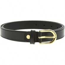 Women Genuine Leather Belt, Fashionable, Made In France - Black (Golden Buckle) - View 1