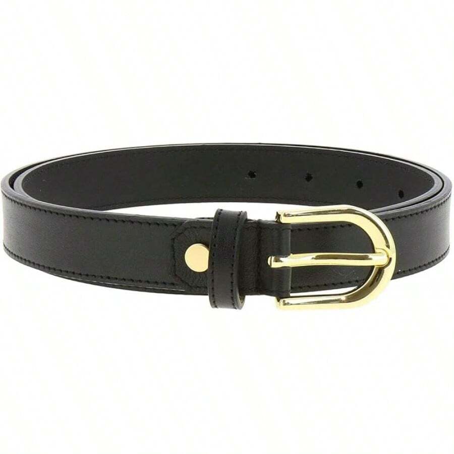 Women Genuine Leather Belt, Fashionable, Made In France - Black (Golden Buckle) - View 1