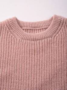 Lightweight Casual Textured Knit Oversized Unisex Sweater, Minimalist Design, Loose Fit Crew Neck Pullover, Suitable For Autumn/Winter - Pink - View 5
