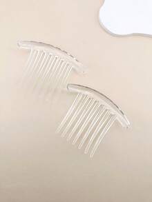 2支装 中号7齿透明白色塑料发梳，适合日常使用，梳子，边梳，头部饰品，女士发饰 - 白色 - 查看 2