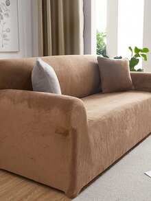 1pc Warm Plush Solid Color Stretch Sofa Cover, Modern Minimalist Non-Slip One-Piece Sofa Protector Slipcover, Suitable For L-Shaped Sofa And 1/2/3/4 Seater Sofa - Camel - View 11