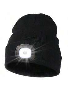 USB Rechargeable LED Knitted Beanie Hat, Unisex Warm Winter Cap With Headlamp, Knitted Night Light Hat With Flashlight - Single - View 16