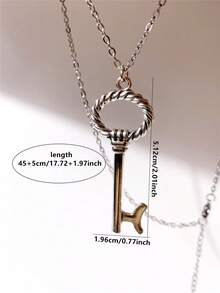 1pc Gothic Mysterious Magic Distressed Silver-Tone Key Pendant Necklace, Vintage Minimalist Suitable For Men And Women Daily Wear, Gift For Friends, Cosplay Jewelry