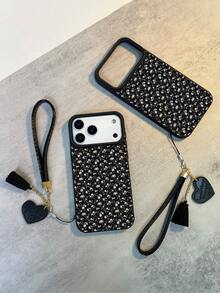 1 carcasă de telefon cu textură din piele moale de înaltă calitate, impermeabilă, antiderapantă, cu model floral simplu, cu model floral simplu + curea de piele ecologică în formă de inimă la modă, compatibilă cu Apple, telefoane, cadou excelent pentru prieteni, familie, cupluri, ziua de naștere, sărbători