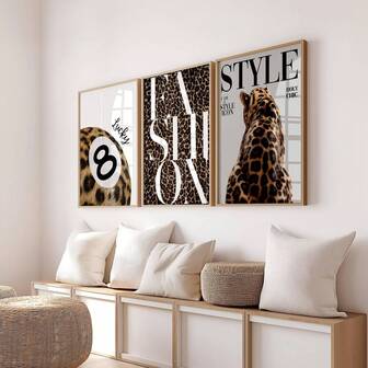 1/3pcs Frameless 3-Piece Y2K Aesthetic Wall Art Set, Leopard Zodiac & Cheetah Print 8-Ball "Lucky You" Poster, Dopamine Dorm Decor, Fashion Magazine Style Print For Apartment Wall Decoration, Room Decor, Funky Posters, Bedroom Aesthetic, College Dorm Essentials, Gift Idea, Wall Prints, Music Poster Alternative, Home Decor Accessories