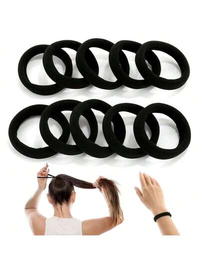 100pcs Large Black Headband, Suitable For Thick Seamless Headband For Women And Girls, Elastic Ponytail Fixator, Suitable For Non-Destructive Headband For Thick Curly Hair. Very Suitable For Daily Wear Hair Accessories