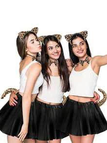 Set de 3 piezas de accesorios con estampado de leopardo: diadema con orejas de leopardo, cola de leopardo, moño de leopardo, adecuado para carnaval, fiesta y actuaciones en el escenario - Multicolor - Ver 4