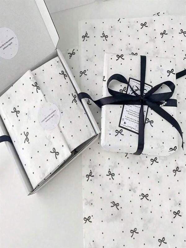 Random 10/20 Pieces Of Floral Wrapping Paper With Dot And Bow Prints, Gift Decorating Paper