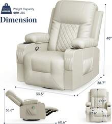 FURNIMAT - Sillas reclinables para adultos, balancines de masaje con calefacción, moderna, ergonómica, giratoria, 360 grados, sofá individual, asiento, sala de estar, salón, reclinables, color blanco - Marrón - Ver 7