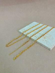 1pc 18K Gold Plated Stainless Steel Minimalist Round Chain Necklace, Versatile For Daily Wear And Layering