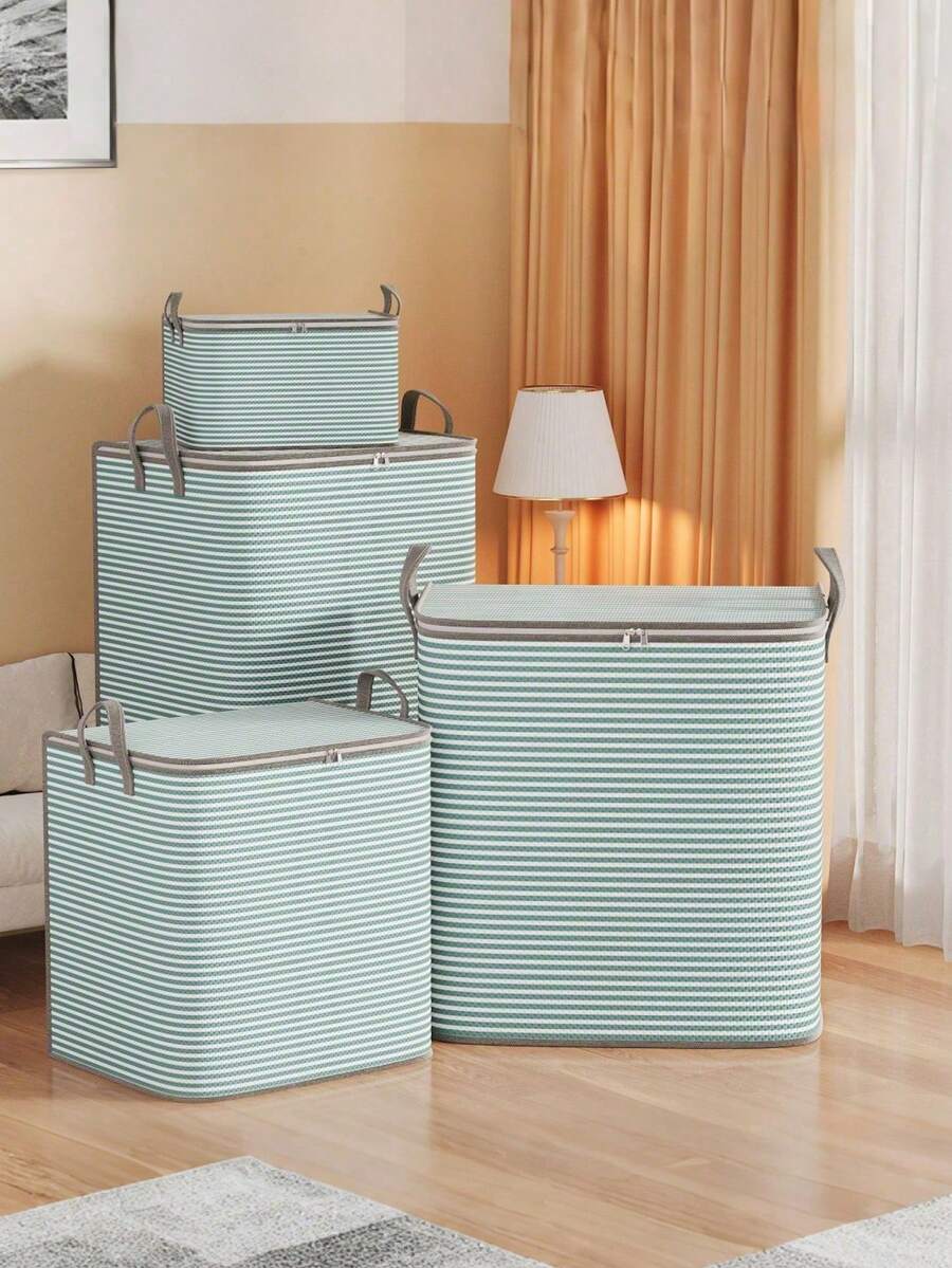 可折叠衣物收纳袋，带提手，大容量，透气衣柜收纳盒，带提手和拉链，加固便携式收纳袋，可存放毯子、床上用品，节省空间的衣柜整理器，适用于卧室、家庭、宿舍，也可作为洗衣篮和干净衣物、玩具的收纳箱。 - 彩色 - 查看 1