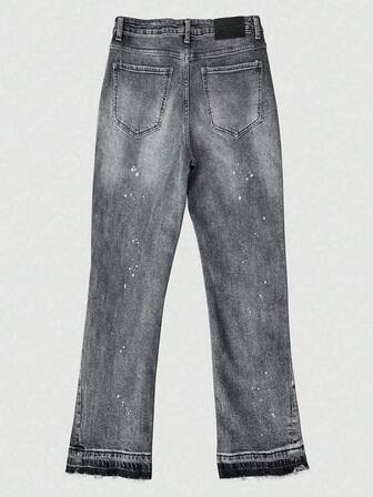 Slim Fit Stretch Denim Jeans, Distressed Washed Cotton Casual Jeans, Slant Pockets Washed Denim Trousers For Men, Lightweight Business Casual Straight Leg Jeans, Suitable For All Seasons