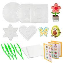 Set de cuentas Perler de 2.6 mm para manualidades creativas, incluye plantillas de cuentas transparentes en varias formas, pinzas de plástico verde, tarjetas de patrones y herramientas accesorias, kit educativo de manualidades con cuentas Perler