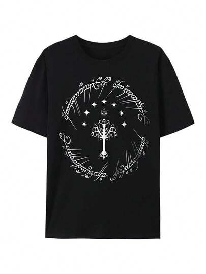 Camiseta estampada de cuello redondo para hombre con dise?o de El Se?or de los Anillos, Cómodamente suave para el uso diario. 100 % algodón, 220 g, ideal para primavera y verano, unisex.